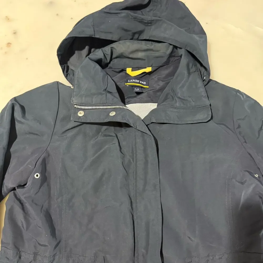 Lands' End Girls S 6-8 Navy Hooded Basic Utility Field Waterproof Jacket Mesh